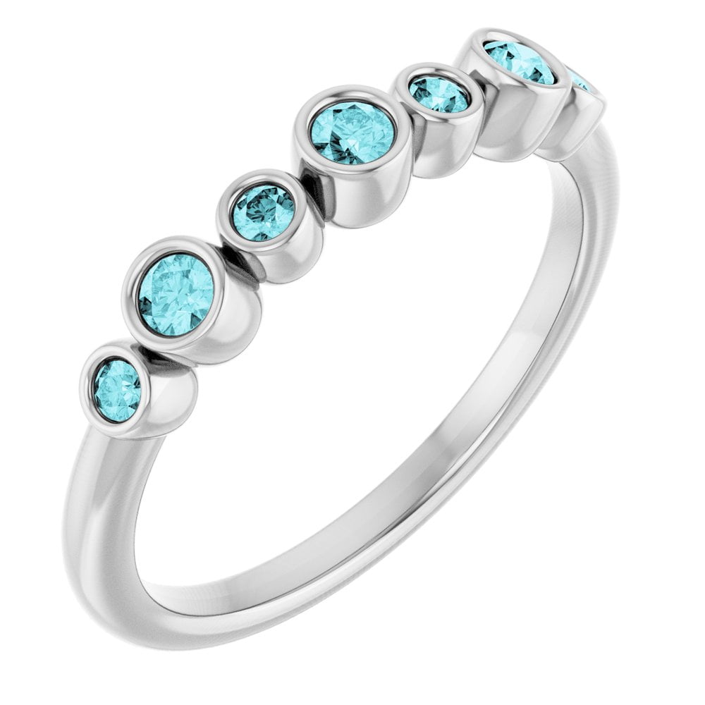 14k White Gold Blue Zircon Bezel-Set Stackable Fashion Ring Fine ...
