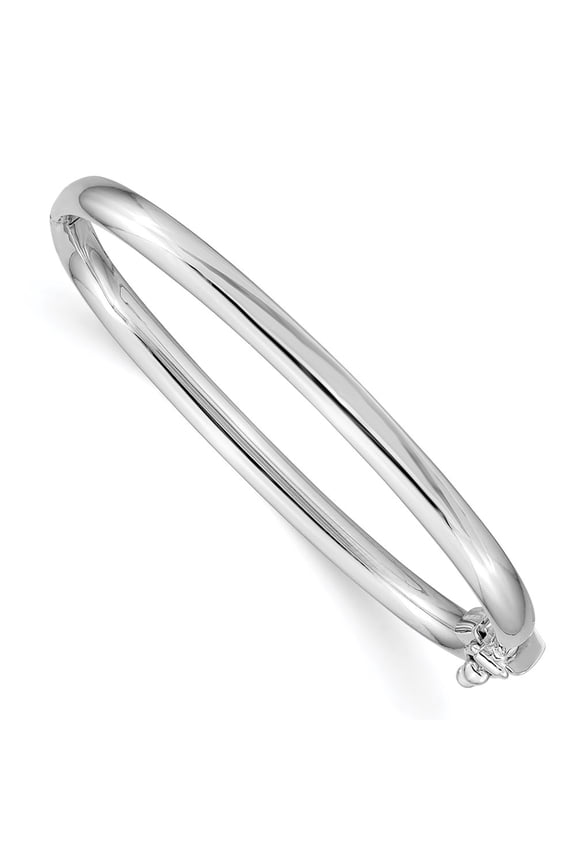 14k White Gold Bracelet Bangle 3.75 mm 5 in Polished Hinged Safety Clasp Baby