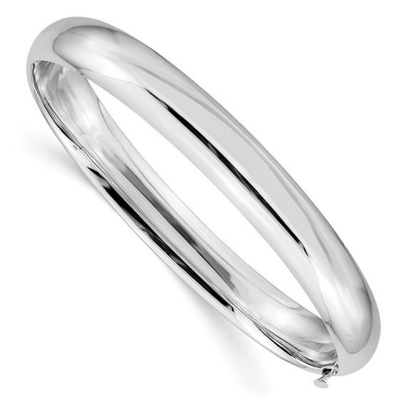 14k White Gold Bracelet Bangle Women's 8 mm 7 in High Polished 8.00 Hinged