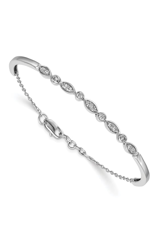 14k White Gold Bracelet Bangle Women's Diamond Round 3 mm 6.75 in