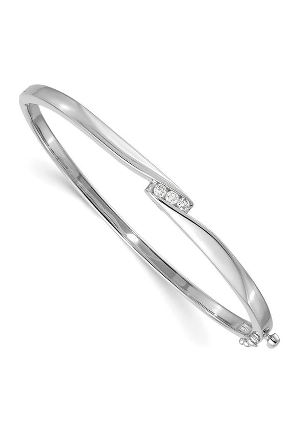 14k White Gold Bracelet Bangle Women's Diamond Round 5 mm 7 in A Hinged