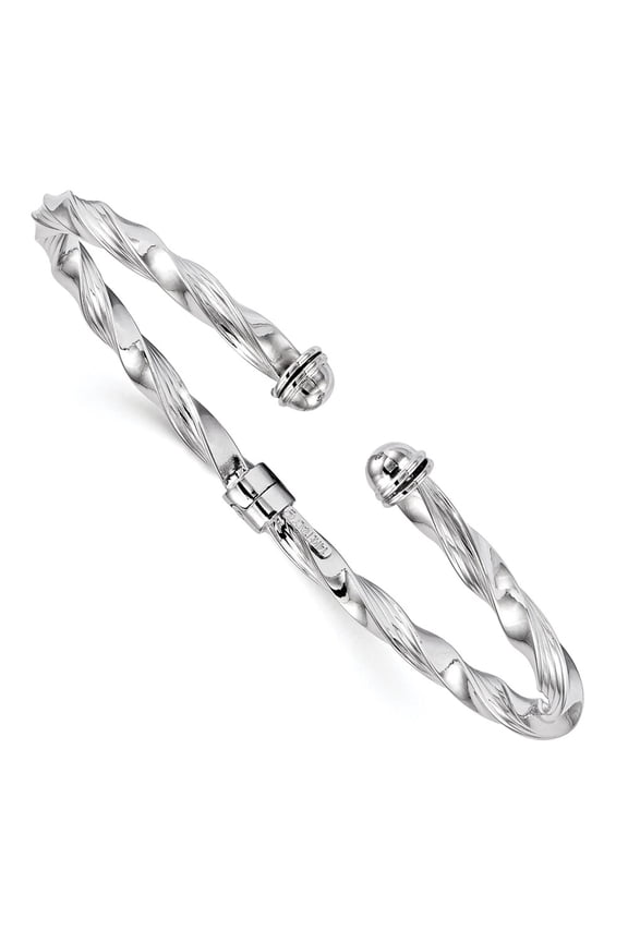 14k White Gold Bracelet Cuff 4 mm in Polished Textured Hinge Bangle