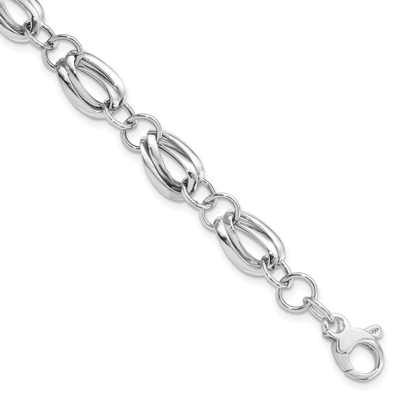 14k White Gold Bracelet Fancy 9.25 mm 8 in Polished Link w/ .5 ext