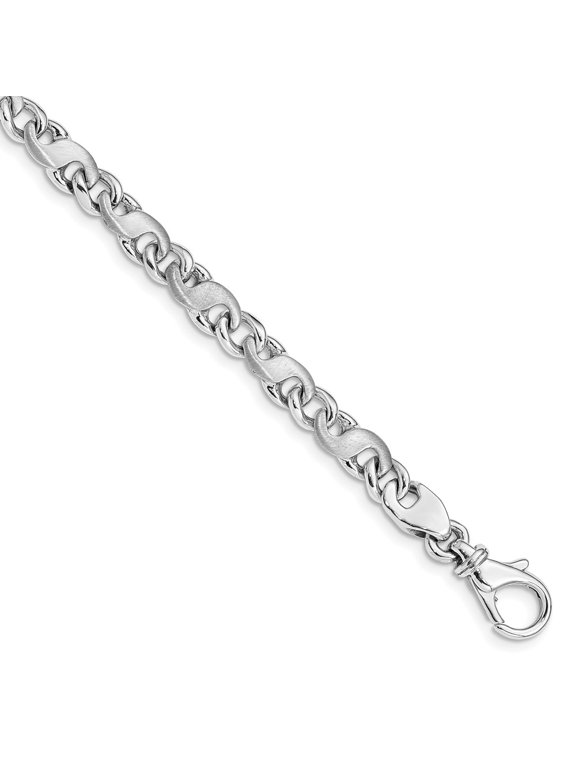 14k White Gold Bracelet Fancy Chains Women's 5.4 mm 7 in Hand Polished and Satin S-Link with Lobster Clasp