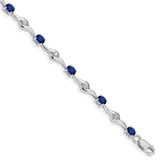 14k White Gold Bracelet Gemstones September Women's Sapphire Round 4 mm 7 in Blue Sapphire/White
