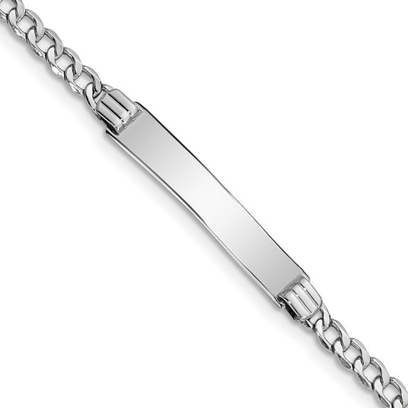 14k White Gold Bracelet ID Curb 5 mm 7 in WG Polished Semi-Solid Cuban Link