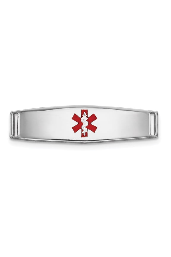 14k White Gold Bracelet Medical 5.5 mm 19.5 in WG Epoxy Enameled ID Ctr Soft Diamond Shape Plate # 813