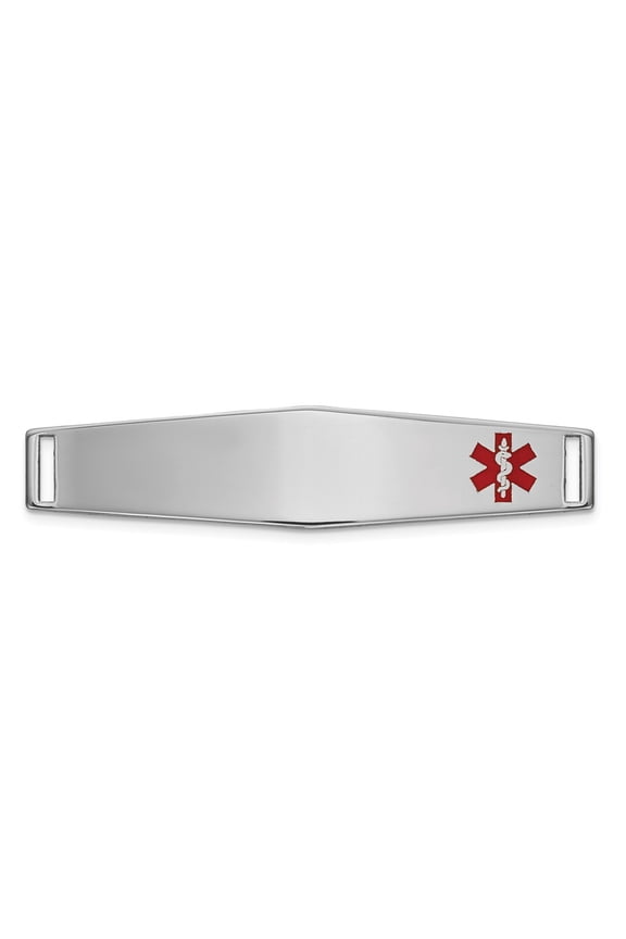 14k White Gold Bracelet Medical 9 mm 36.5 in WG Epoxy Enameled ID Off Ctr Soft Diamond Shape Plate # 818