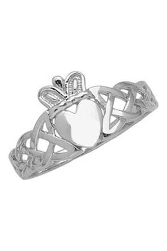 14k White Gold Braided Claddagh Ring - 3.0 Grams - Size 7
