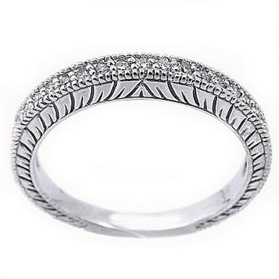 14k White Gold Brilliant Round Antique/Vintage Diamond Wedding Band .33 Carats