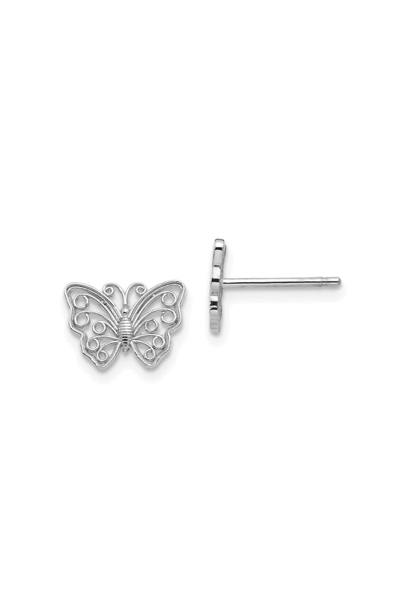 14k White Gold Butterfly Stud Earrings for Women, Open Filigree Design, Lightweight Dainty Nature-Inspired Jewelry, Elegant Insect Motif, Fine Everyday Accessory