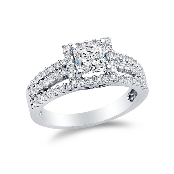 14k White Gold CZ Cubic Zirconia Princess Cut Engagement Ring (1.0ct. Center Stone) , Size 4