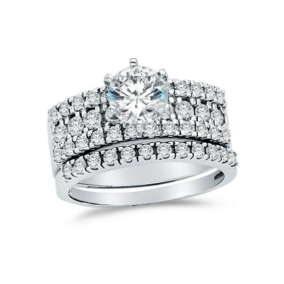 14k White Gold CZ Cubic Zirconia Round Bridal Engagement and Wedding Two Ring Set (1.0ct. Center Stone) , Size 4.5