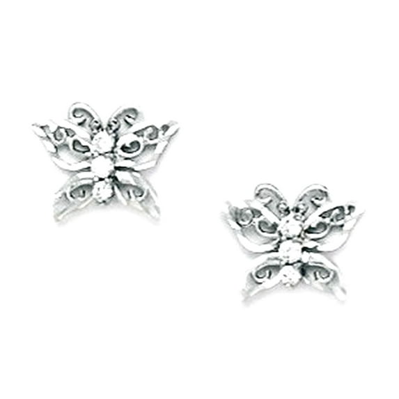 14k White Gold Cubic Zirconia Butterfly Angel Wings Screw Back Earrings 8x10mm Stud Earring for Women
