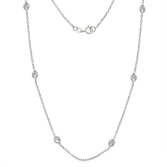 14k White Gold Cubic Zirconia Cubic Zirconia Station Station Necklace (16 Inch Or 18 Inch) (16 Inch) Pendant Necklace fo