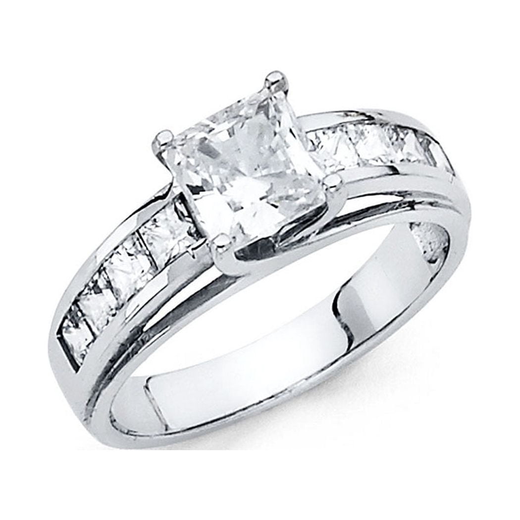 14k White Gold CZ Cubic Zirconia Simulated Diamond Engagement Ring Size ...