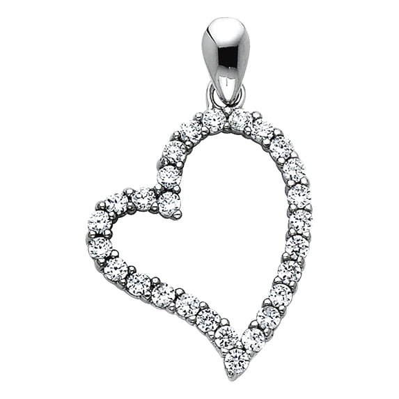 14k White Gold Cubic Zirconia Love Heart Pendant Necklace 15x20mm Pendant for Women - .9 Grams