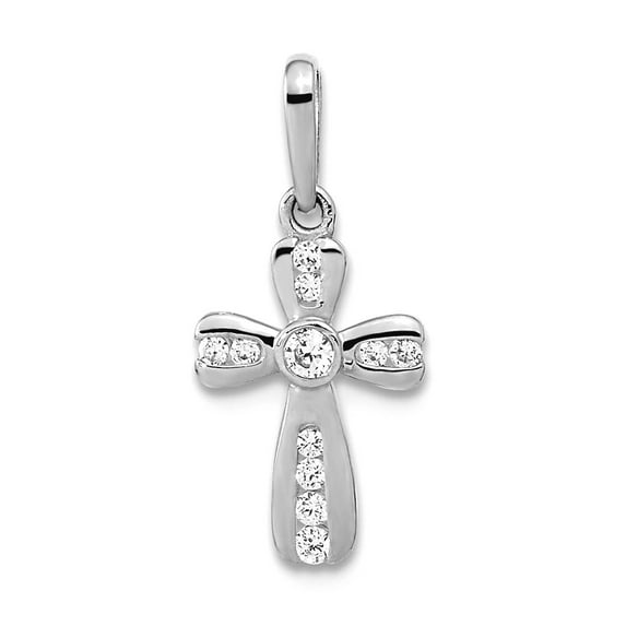 14k White Gold Cubic Zirconia Religious Faith Cross Pendant Necklace 17x8mm Wide 1.4mm Thick Pendant for Women