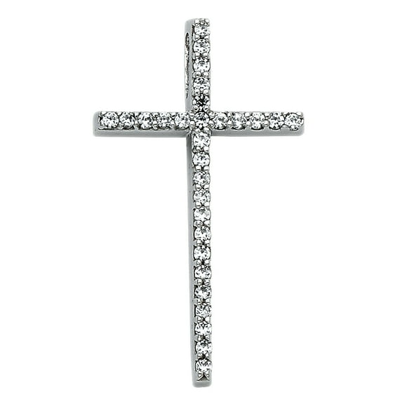 14k White Gold Cubic Zirconia Religious Faith Cross Pendant Necklace 18x30mm Pendant for Women