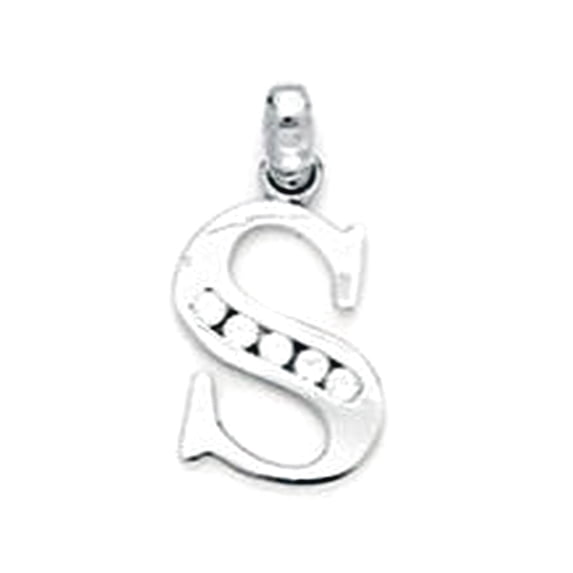 14k White Gold Cubic Zirconia Small Letter Name Personalized Monogram Initial S Pendant Necklace 14x7mm Pendant for Wome