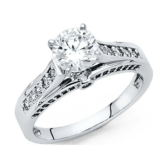 14k White Gold CZ Engagement Ring Anniversary Round CZ Bridal Designer Style Band Side Stones Size 7