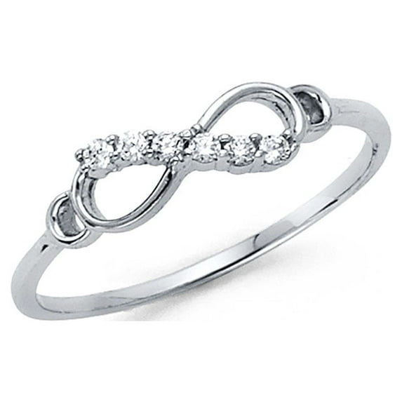 14k White Gold CZ Infinity Ring Love Band Promise Ring Right Hand Stylish Polished Finish Size 6