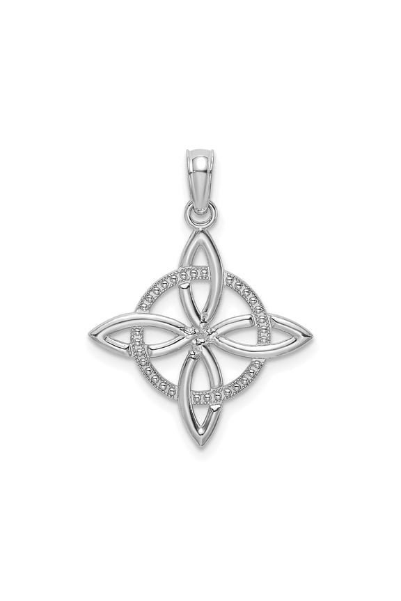 14k White Gold Celtic Knot Pendant for Women with Diamond-Cut Circle, Openwork Eternity Symbol, Irish Spiritual Jewelry Design for Unity and Heritage