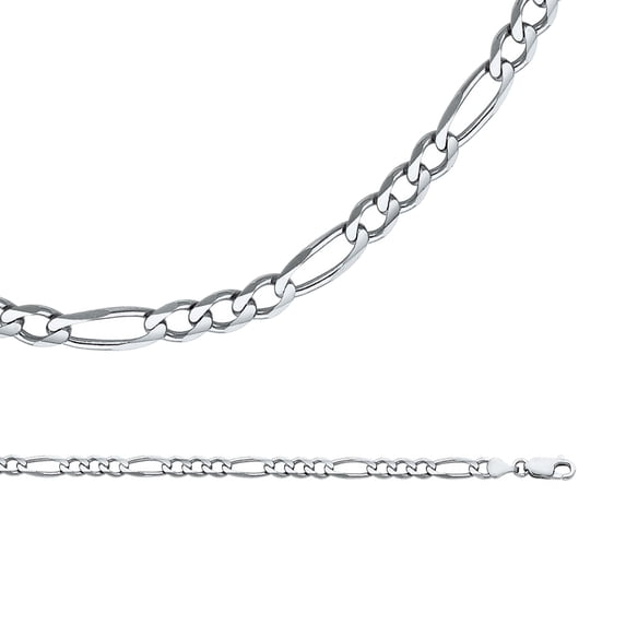 14k White Gold Chain Solid Figaro Necklace 3 + 1 Concave Link Polished Heavy Genuine 4.7 mm 24 inch