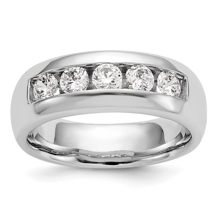 14k White Gold Channel Set Stone Diamond Wedding Band Tapered