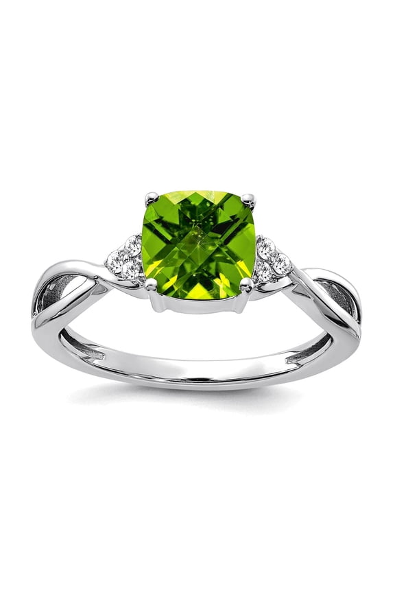 14k White Gold Checkerboard Peridot and Diamond Ring Size 7.00 Ring for Women