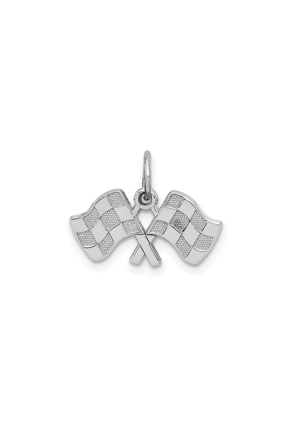 14k White Gold Checkered Flag Pendant for Men or Unisex, Racing Symbol Jewelry Charm with Detail, Motorsport and Car Enthusiast Accessory for Speed and Victory