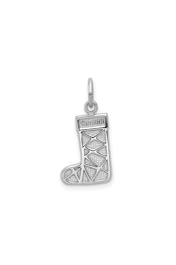 14k White Gold Christmas Stocking Pendant for Women, Textured Geometric Holiday Charm Symbolizing Faith, Tradition, Seasonal Religious Jewelry Accessory