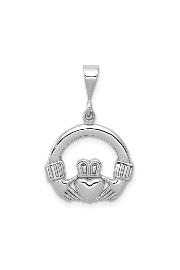 14k White Gold Claddagh Pendant Necklace for Women, Celtic Heart Hands Crown Symbol, Irish Heritage Jewelry Symbolizing Love Loyalty Friendship, Traditional Spiritual Design