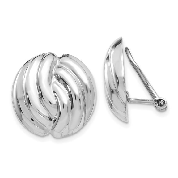 14k White Gold Clip-On Button Earrings for Women, Twisted Knot Design, Polished Sculptural Style, Non-Pierced, Classic Formal Jewelry for Elegant Occasions