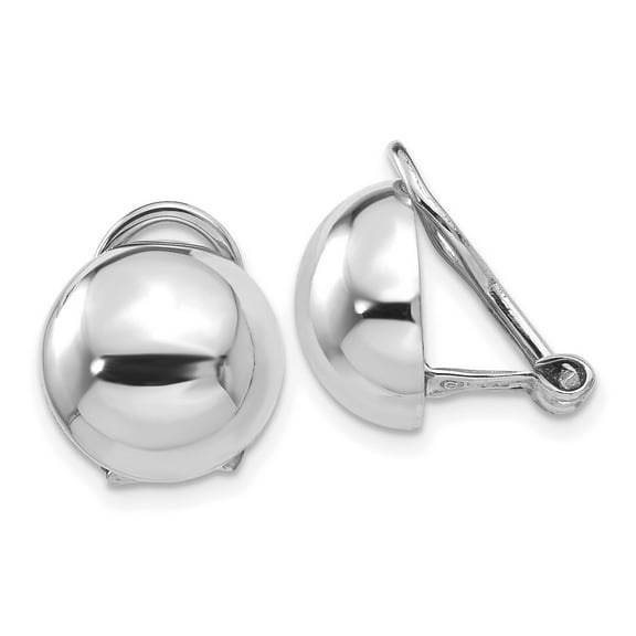 14k White Gold Clip-On Earrings for Women, Polished Domed Design with Omega Back, Modern Minimalist Style for Non-Pierced Ears, Classic Look for Everyday or Formal Wear