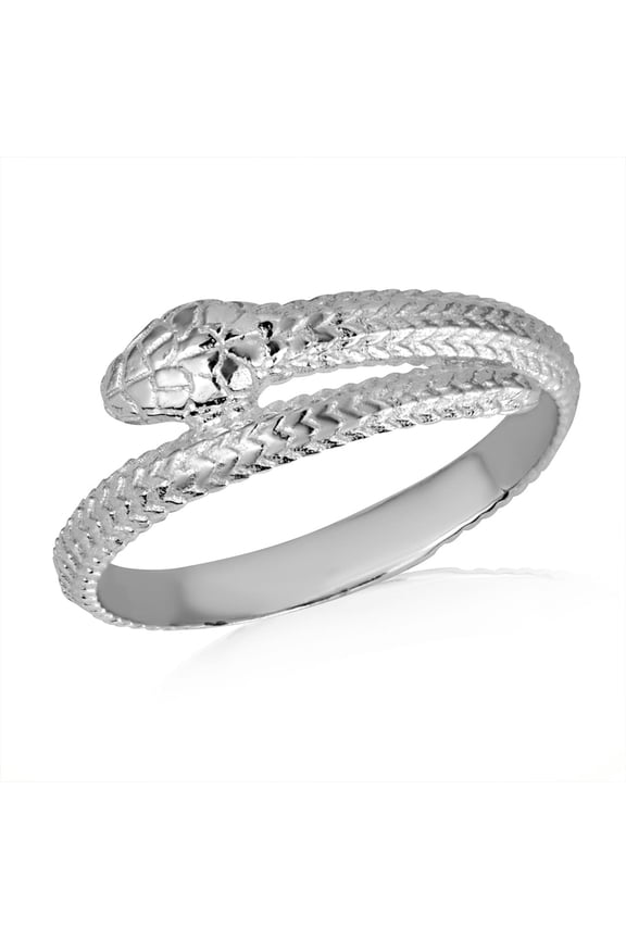 14k White Gold Coiled Serpent Snake Textured Ring (Size 12)