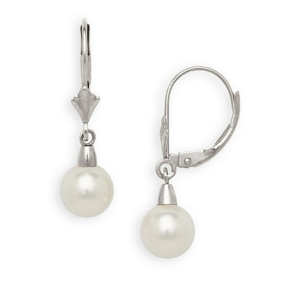 14k White Gold Cream 7x7mm Crystal Pearl Ball Drop Earrings - Measures 27x7mm