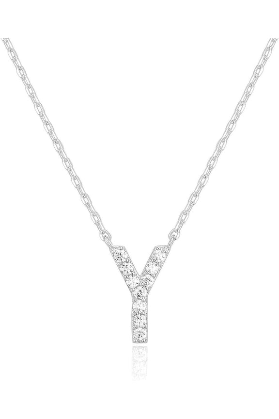 14k White Gold Created Diamond Initial Y Letter Pendant Necklace Plated[w326]