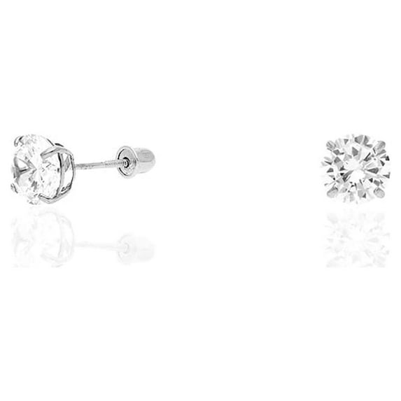 14k White Gold Created Diamond Stud Screw Back Earrings 0.10Ct-4Ct