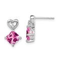 thumbnail image 1 of 14k White Gold 6mm Cushion October/Lab Created Pink Sapphire and Diamond Heart Post Earrings, 1 of 2