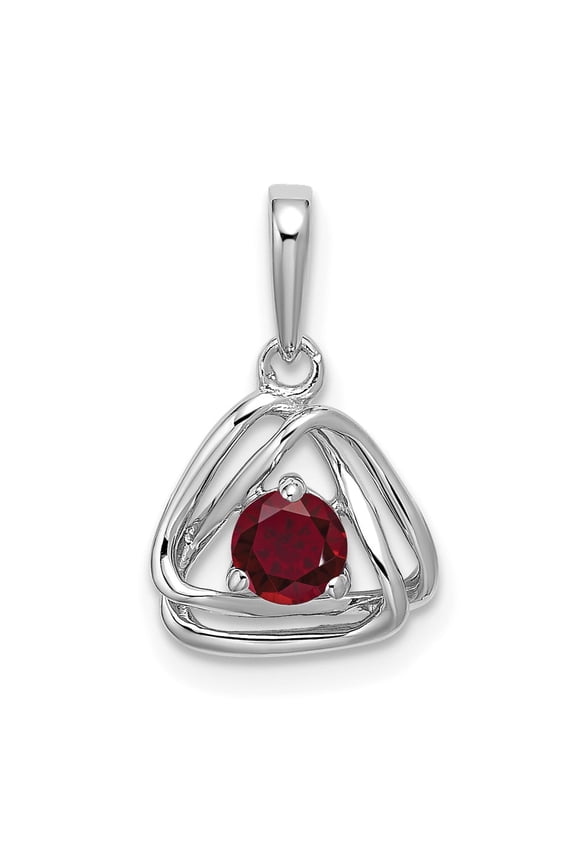 14k White Gold Created Ruby Triangle Pendant