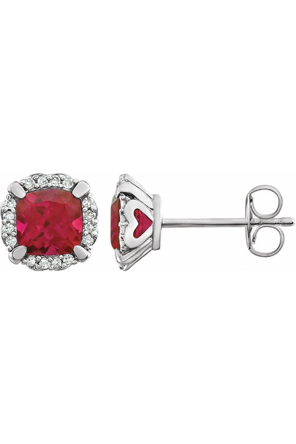 14k White Gold Created Ruby and 1/10 cttw Diamond Stud Earrings Fine Jewelry For Women Gifts For Her (H-J, I3)