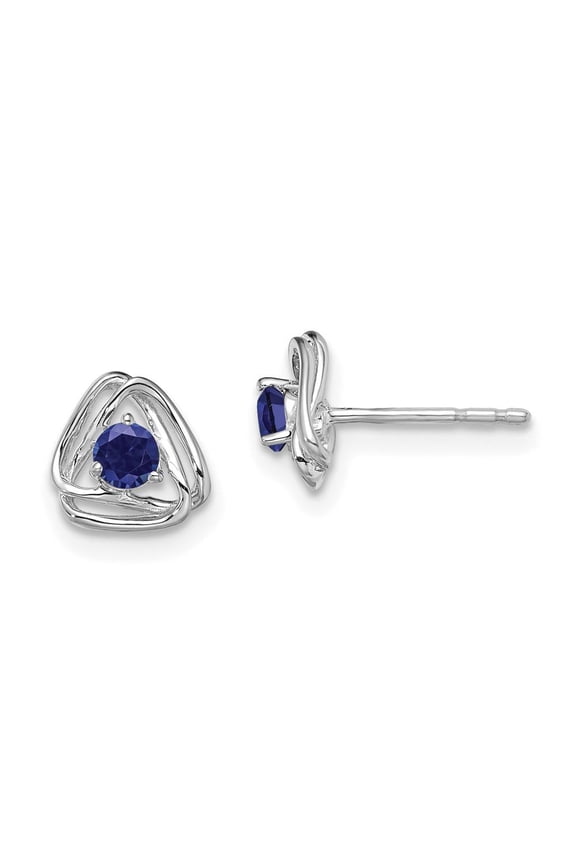 14k White Gold 3mm Round September/Lab Created Sapphire Triangle Post Earrings