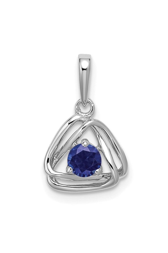 14k White Gold 4mm Round September/Lab Created Sapphire Triangle Pendant