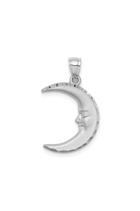 14k White Gold Crescent Moon Pendant Necklace with Serene Face for Women, Spiritual Lunar Jewelry, Celestial Astrology-Inspired Symbol, Dreamy Night Sky Design
