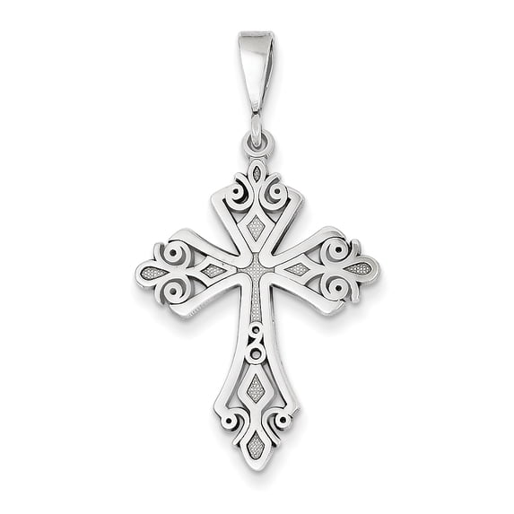 14k White Gold Cross Fleur De Lis Pendant Charm