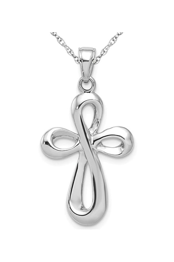 Gem & Harmony 14K White Gold Infinity Cross Pendant Necklace with Chain for Women