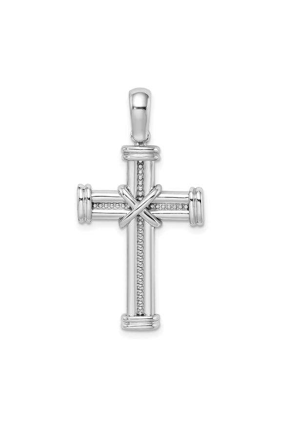 14k White Gold Cross Pendant Necklace for Men and Women Polished Religious Jewelry with Rolled Edges Minimalist Spiritual Design Featuring Open X Symbol and Mirror Shine Finish
