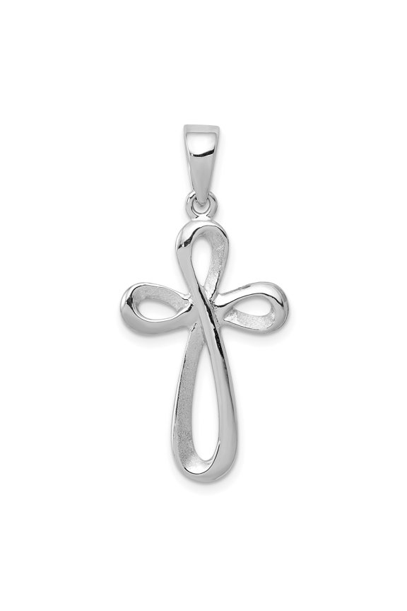 14k White Gold Cross Pendant Necklace for Men and Women with Twisted Loop Design Minimalist Polished Finish Modern Christian Jewelry for Daily Wear and Timeless Spiritual Symbol