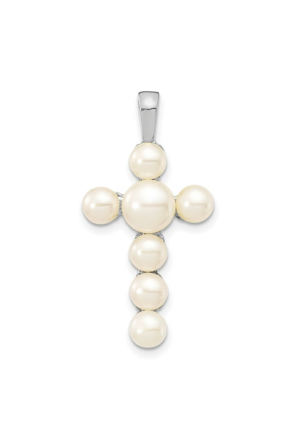 14k White Gold Cross Pendant Necklace for Women with Cultured Pearls, Traditional Christian Design, Religious Jewelry for Faith, Baptism, Confirmation, Communion